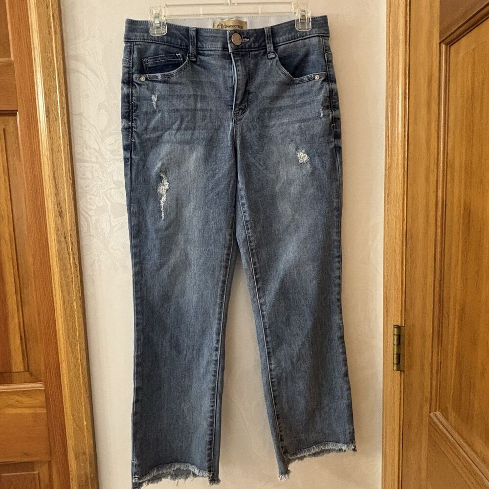 Democracy Jeans Womens 6 Straight Stretch Frayed Hem Ab Tech Cropped Med Wash